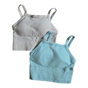Set of Two Ribbed Crop Tops/sports Bras - Tan and Teal Bundle